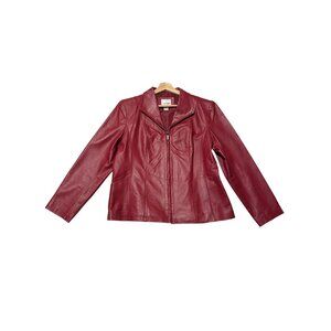 East 5th Women's Genuine Leather Red Collared Jacket Petite Large Check Desc!!!
